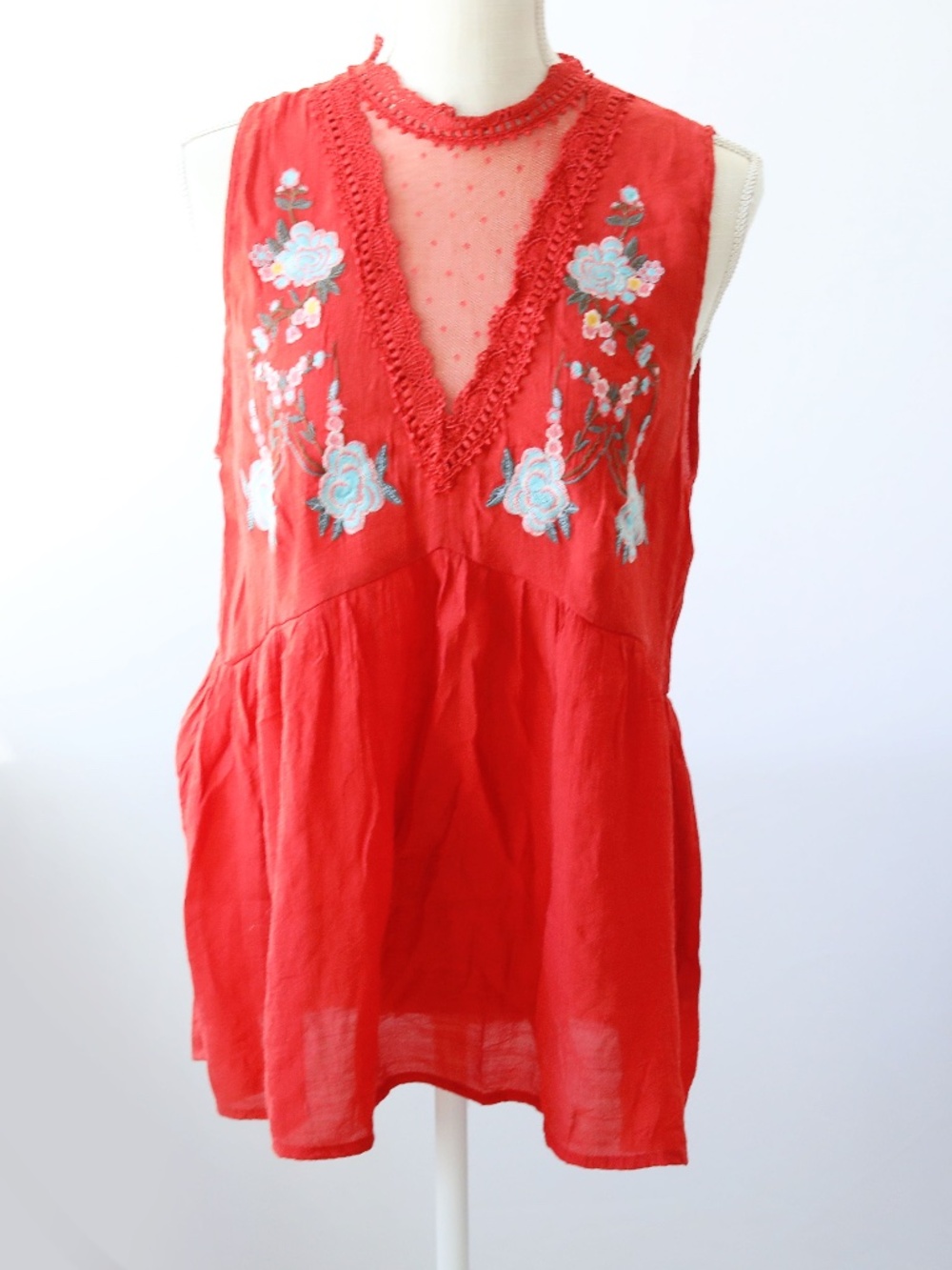 Orange/ Red Embroidered Top by Entro